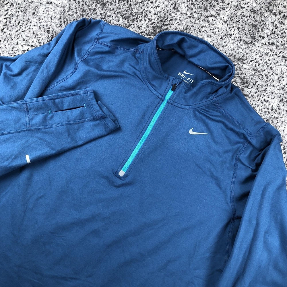 Nike Dri-FIT Pullover Mens Medium Blue 1/4 Zip Running Shirt Reflective